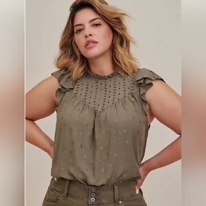 Torrid Olive Ruffle Sleeve Blouse